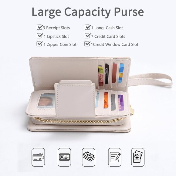 Small Leather Wallet RFID Blocking Compact Bifold Purse Women Wristlet - Picture 2 of 6